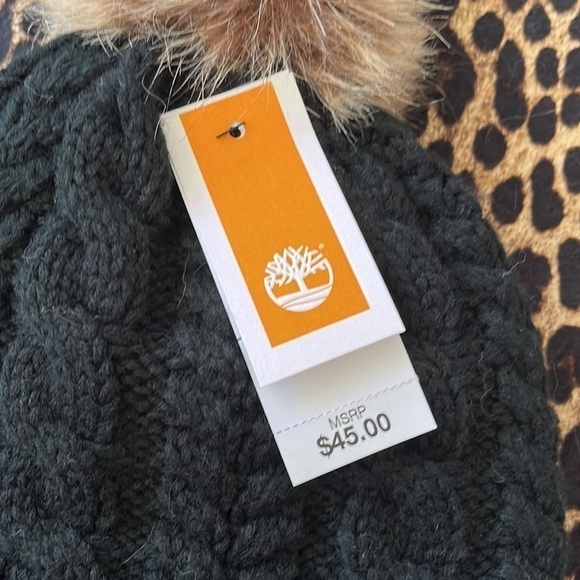 Brand New Timberland Black Cable Knit Beanie Hat Pom Cozy Fleece Lining Winter main image 9